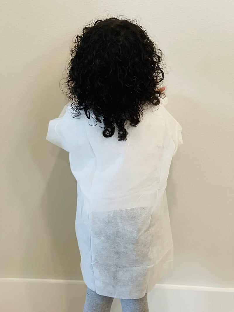 Mr Disposable Disposable Children's Lab Coats, White, No Snaps, Elastic Wrist, Single Collar, Size SMALL (5/6) Pack of 10 - Image 3
